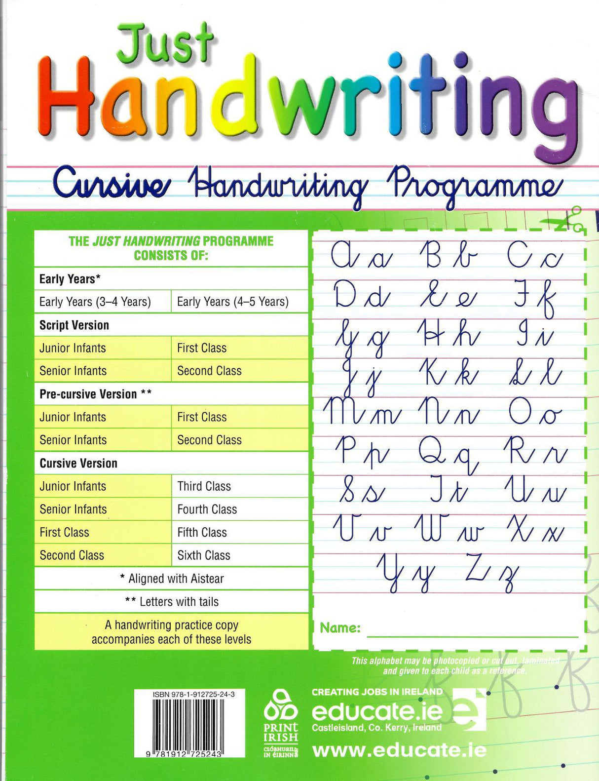 Just Handwriting - Senior Infants - Cursive + Practice Copy by Educate.ie on Schoolbooks.ie