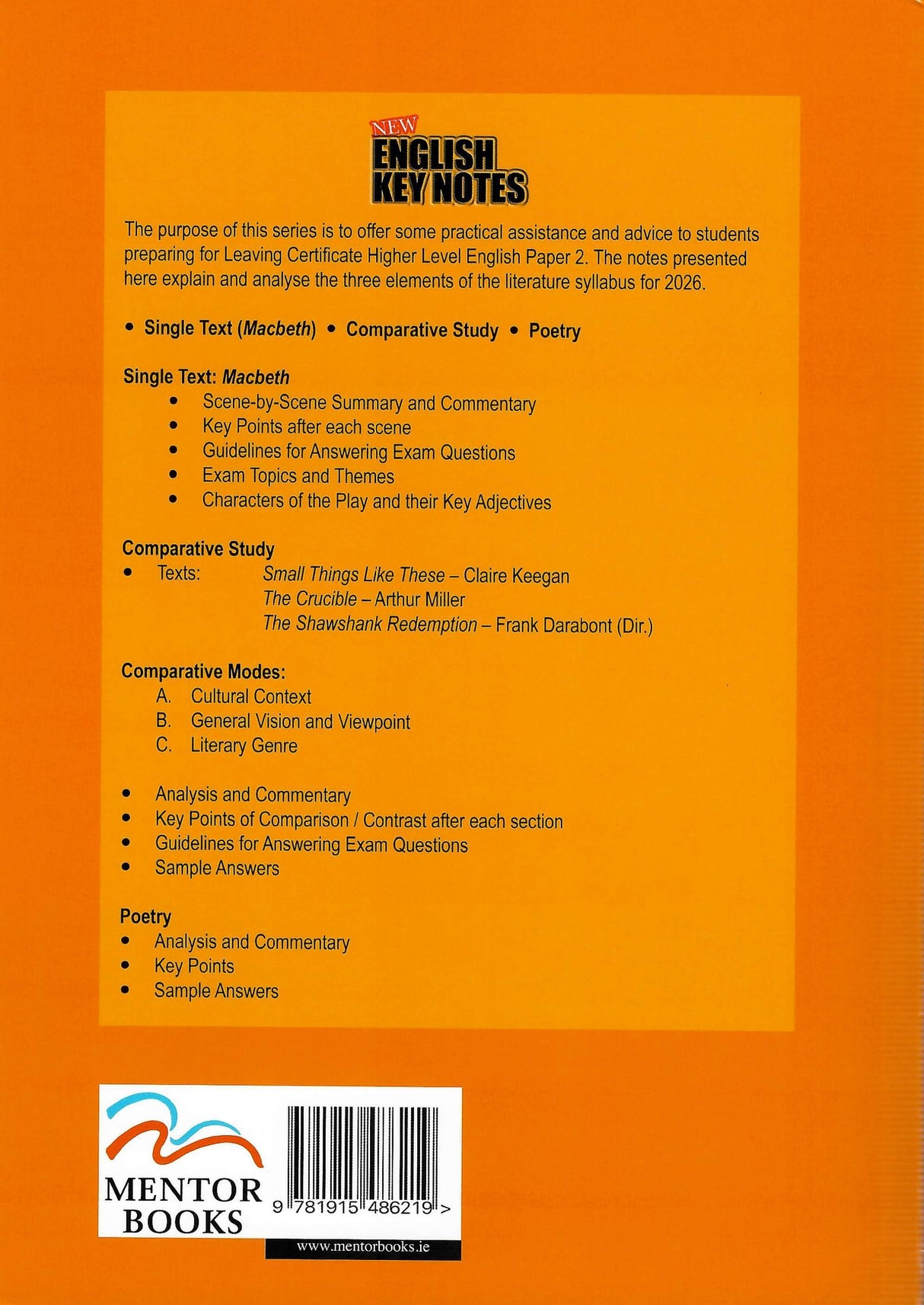 English Key Notes 2026 - Higher Level by Mentor Books on Schoolbooks.ie