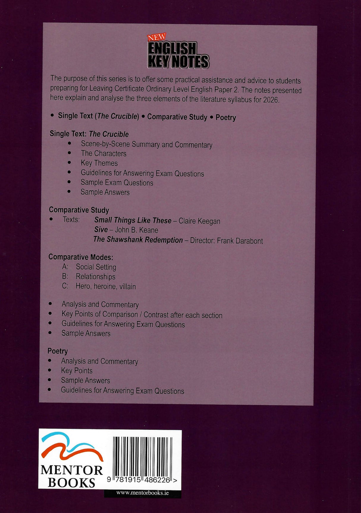 English Key Notes 2026 - Ordinary Level by Mentor Books on Schoolbooks.ie