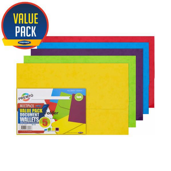 Premto Pack of 5 Extra Durable Document Wallets - Card by Premto on Schoolbooks.ie