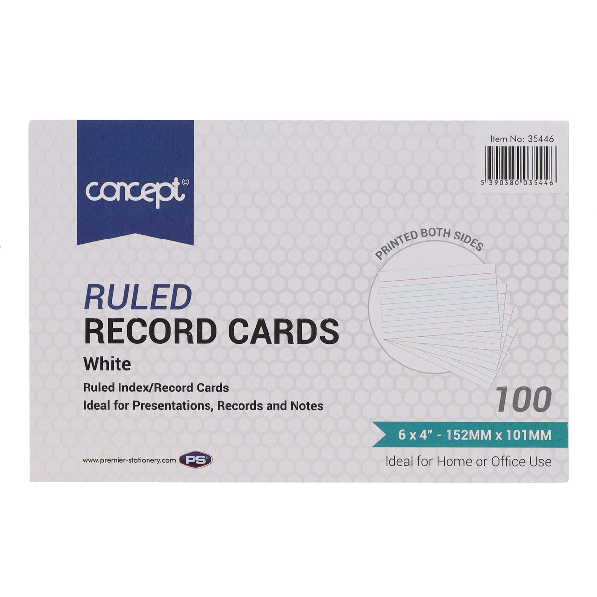 Concept - Packet of 100 6" x 4" Ruled Record Cards - White by Concept on Schoolbooks.ie