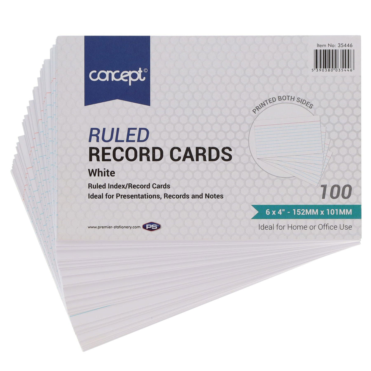 Concept - Packet of 100 6" x 4" Ruled Record Cards - White by Concept on Schoolbooks.ie