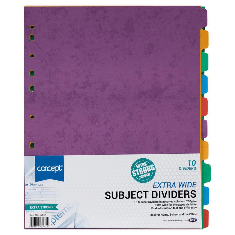 Premier Office Extra Wide 230gsm Subject Dividers - 10 Part by Premier Stationery on Schoolbooks.ie