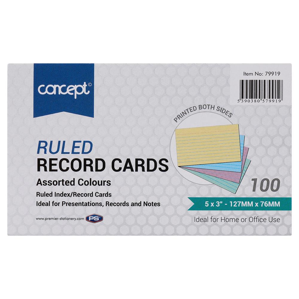 Concept - 5" x 3" Ruled Record Cards - Colour - Packet of 100 by Concept on Schoolbooks.ie