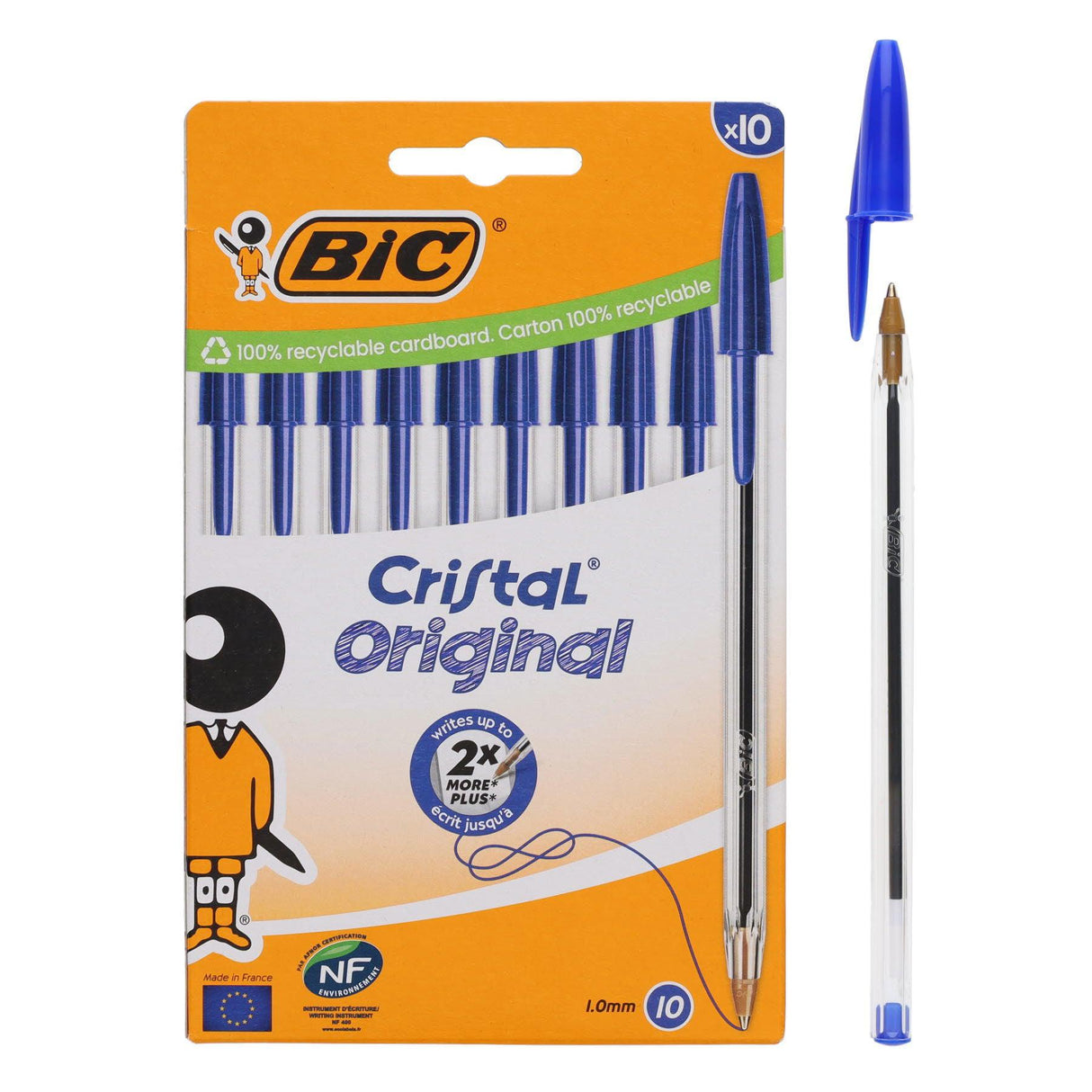 BIC - Packet of 10 Cristal Ballpoint Pens - Blue by BIC on Schoolbooks.ie