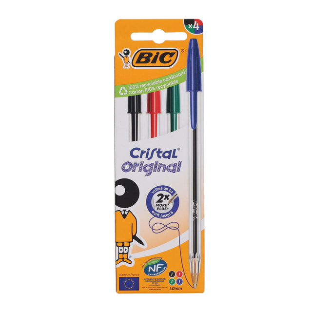 BIC - Cristal Original Ballpoint Pens - Assorted Colours - Pack of 4 by BIC on Schoolbooks.ie