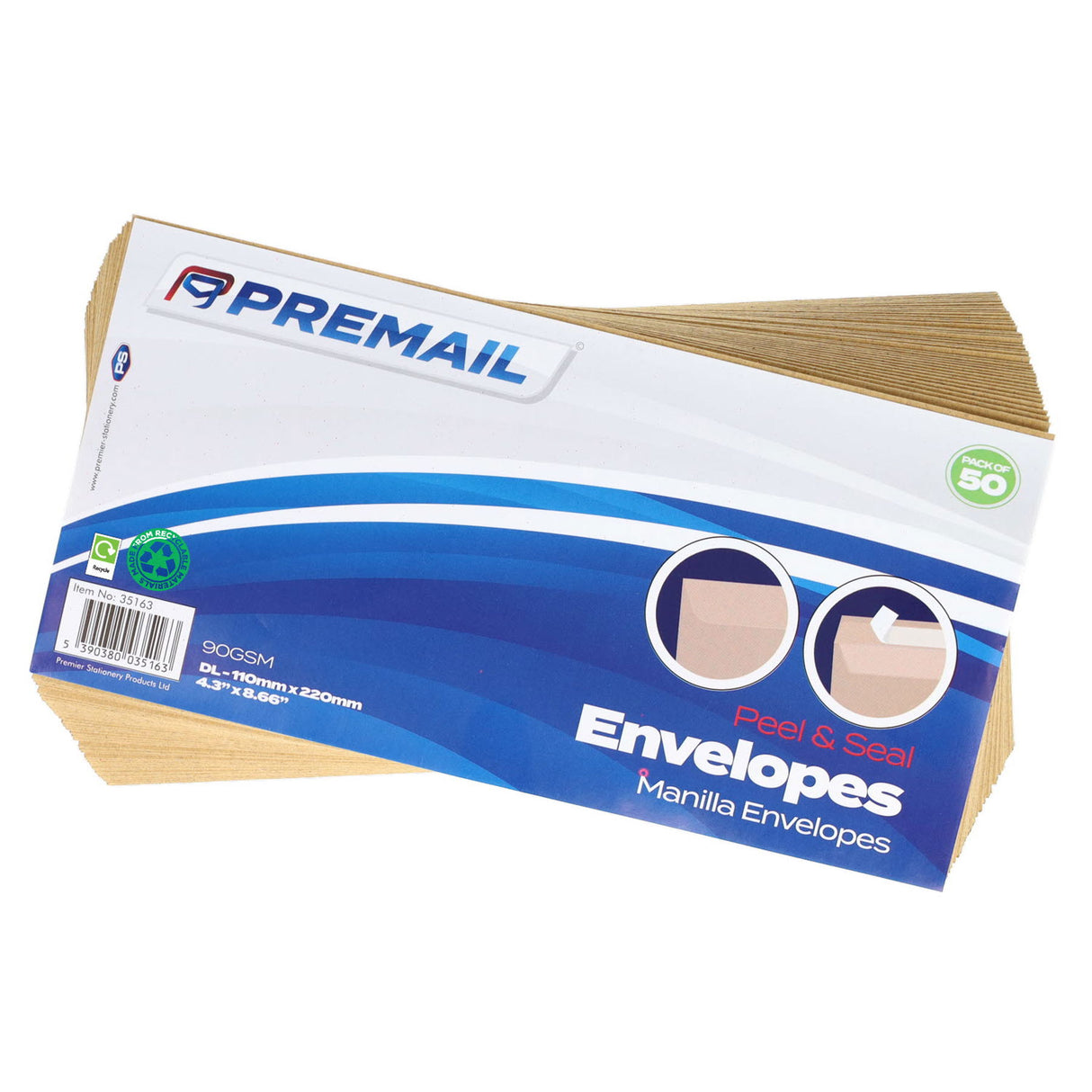 Premail - Peel & Seal Envelopes - DL - Manilla - Pack of 50 by Premail on Schoolbooks.ie