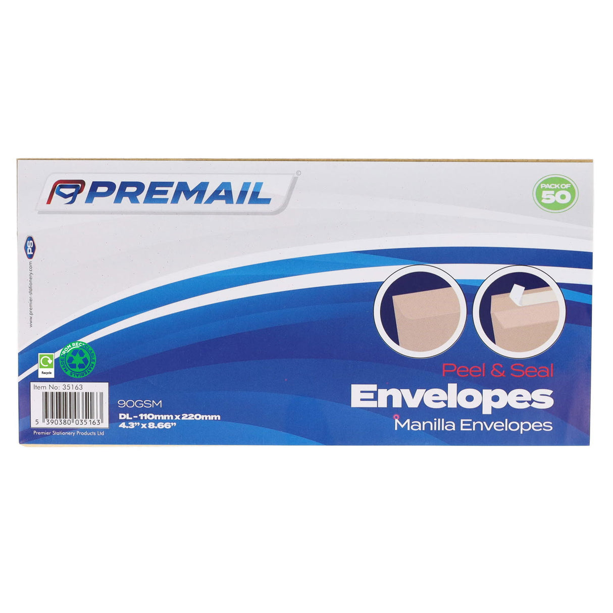 Premail - Peel & Seal Envelopes - DL - Manilla - Pack of 50 by Premail on Schoolbooks.ie