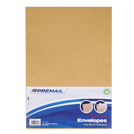 Premail - C4 Peel & Seal Envelopes - Manilla - Pack of 10 by Premail on Schoolbooks.ie