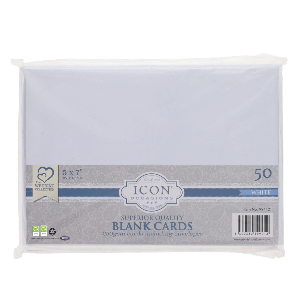 Icon - Cards & Envelopes - 250gsm - 5"x7" - White - Pack of 50 by Icon on Schoolbooks.ie