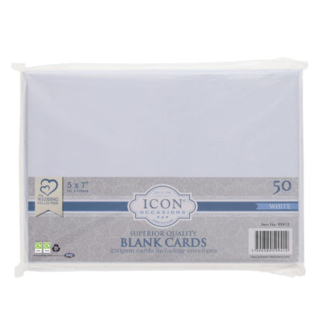Icon - Cards & Envelopes - 250gsm - 5"x7" - White - Pack of 50 by Icon on Schoolbooks.ie