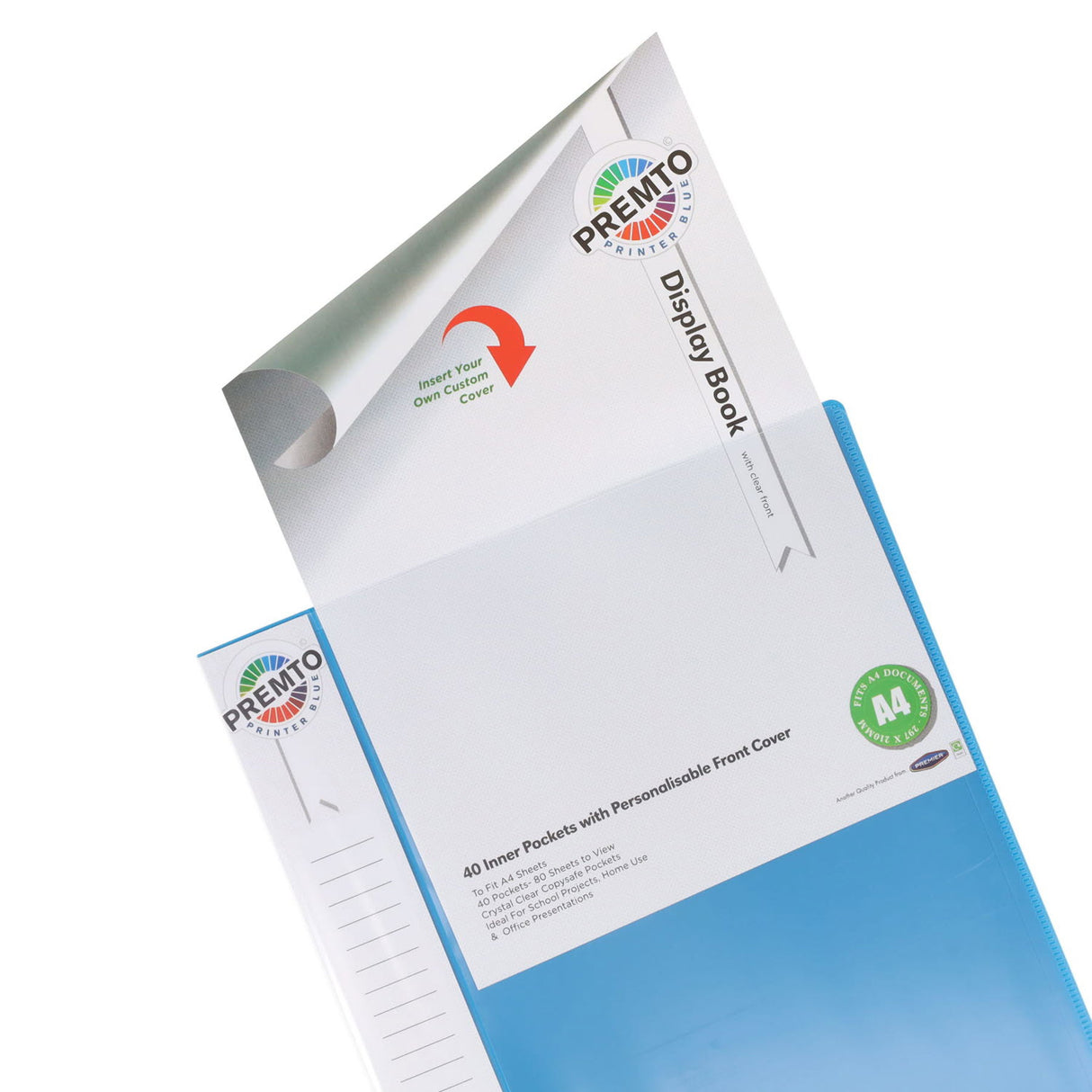 ■ Premto - A4 40 Pocket Display Book - Printer Blue by Premto on Schoolbooks.ie