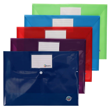 Premto - Button Document Wallets - A4 - Pack of 5 by Premto on Schoolbooks.ie