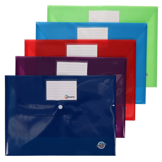 Premto - Button Document Wallets - A4 - Pack of 5 by Premto on Schoolbooks.ie