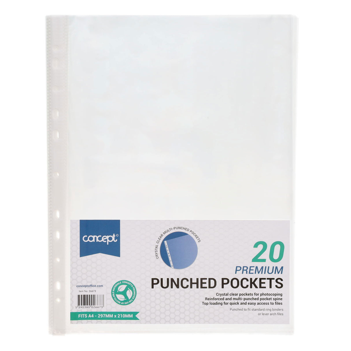 Concept - Punched Pockets A4 - Pack of 20 by Concept on Schoolbooks.ie