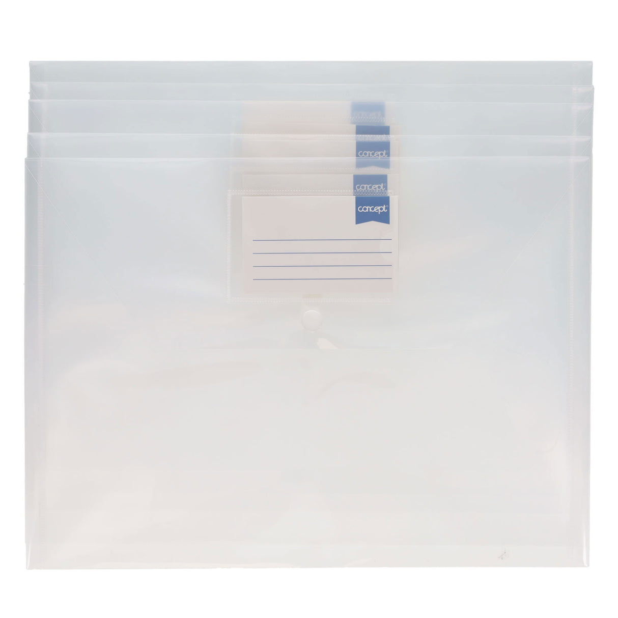 Concept - Button Document Wallets - A4 - Clear - Pack of 5 by Concept on Schoolbooks.ie