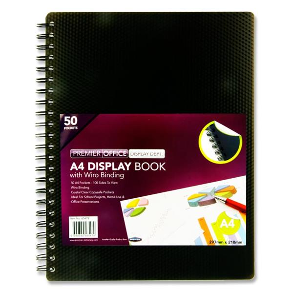 50 Pocket Display - Spiral Bound - Black by Premier Stationery on Schoolbooks.ie