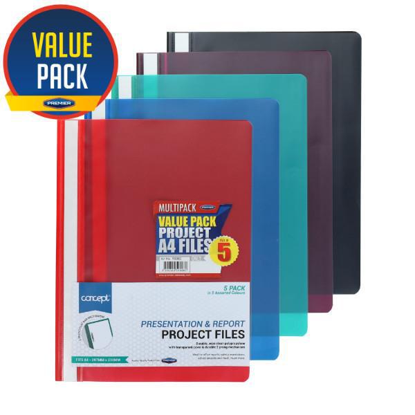 Concept - A4 Assorted Colours Project Files - Pack of 5 by Concept on Schoolbooks.ie