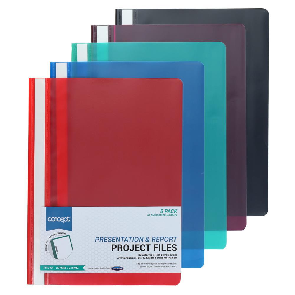 Concept - A4 Assorted Colours Project Files - Pack of 5 by Concept on Schoolbooks.ie