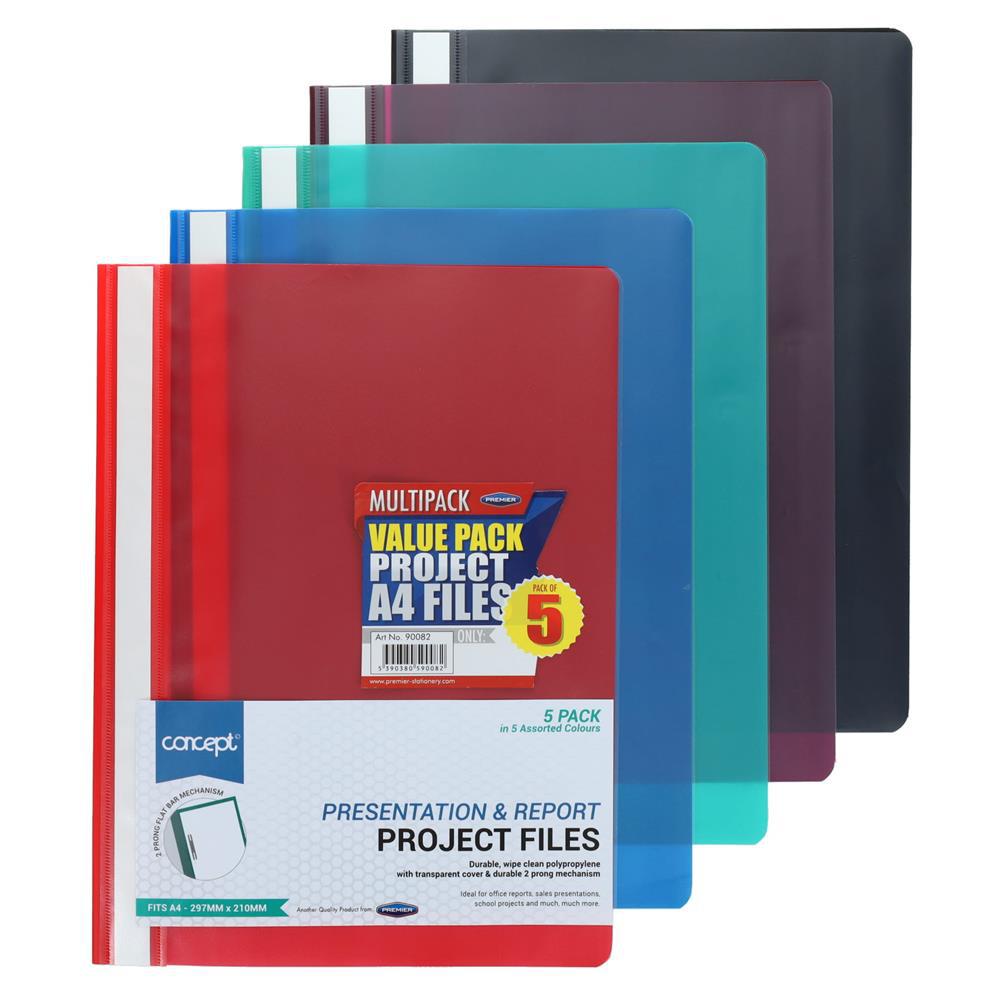 Concept - A4 Assorted Colours Project Files - Pack of 5 by Concept on Schoolbooks.ie