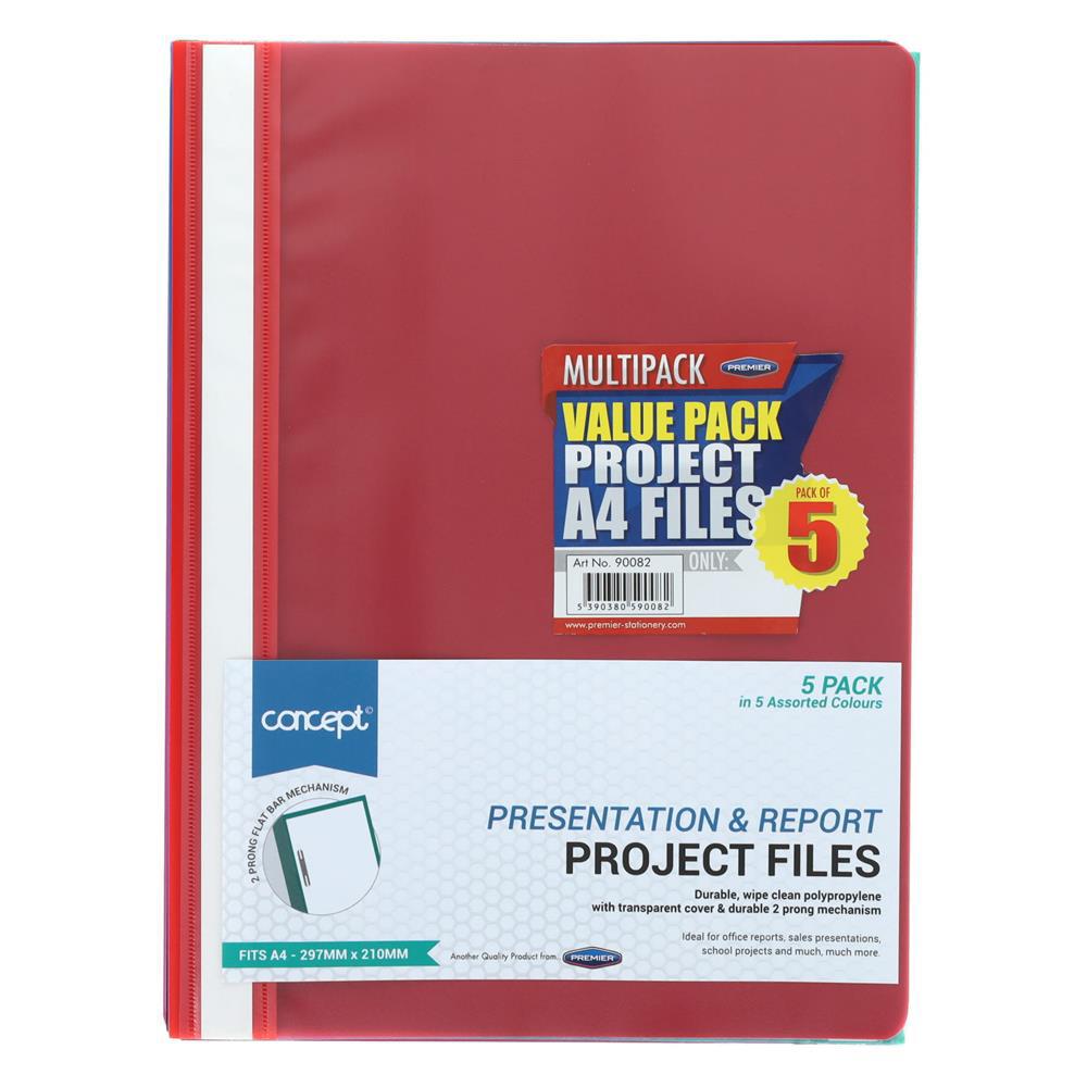 Concept - A4 Assorted Colours Project Files - Pack of 5 by Concept on Schoolbooks.ie