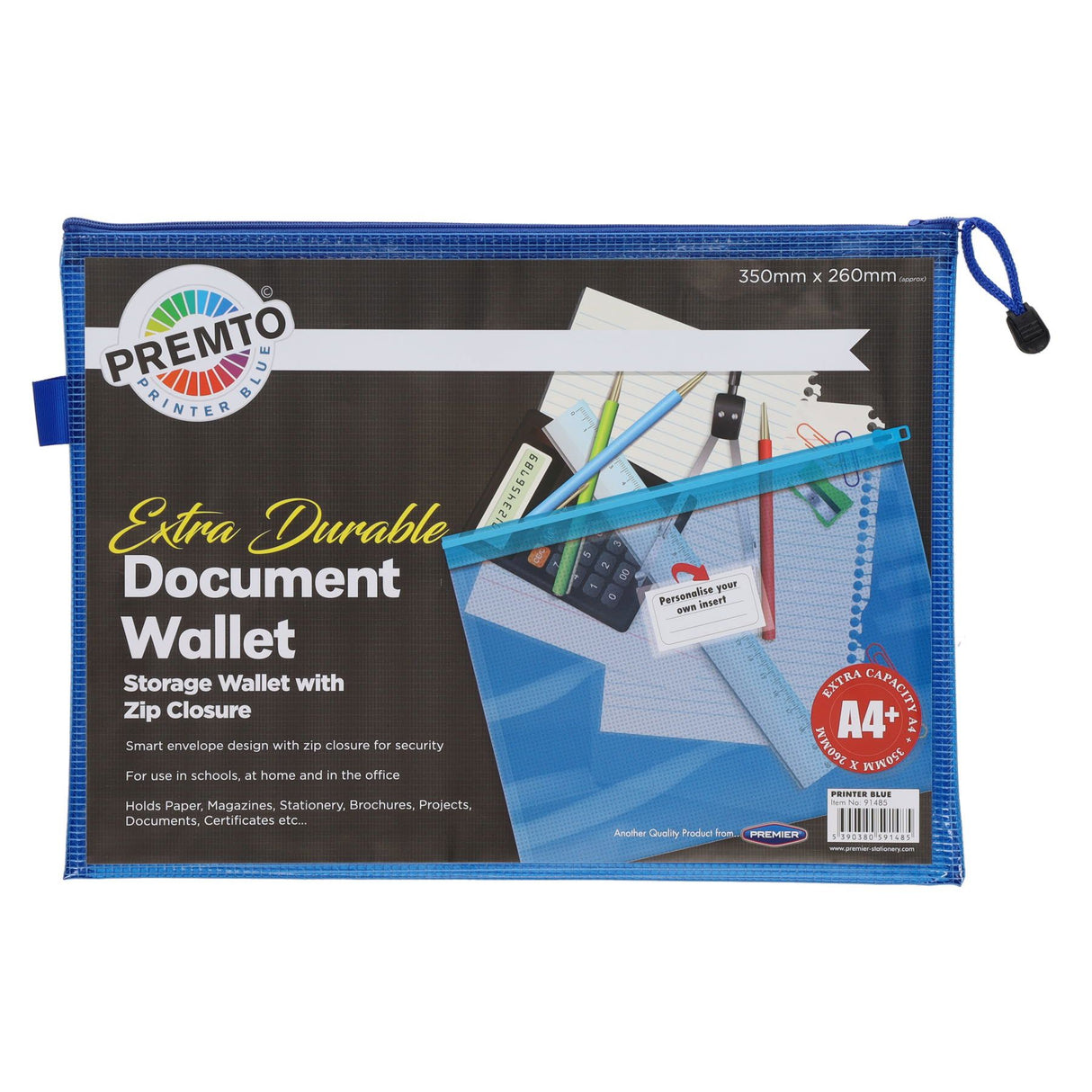 Premto - A4+ Extra Durable Mesh Wallet - Printer Blue by Premto on Schoolbooks.ie