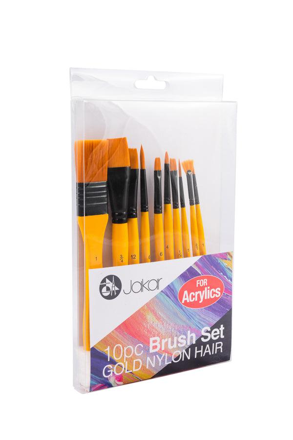 Jakar - Gold Nylon Hair Brush Set For Acrylics - Box of 10 by Jakar on Schoolbooks.ie