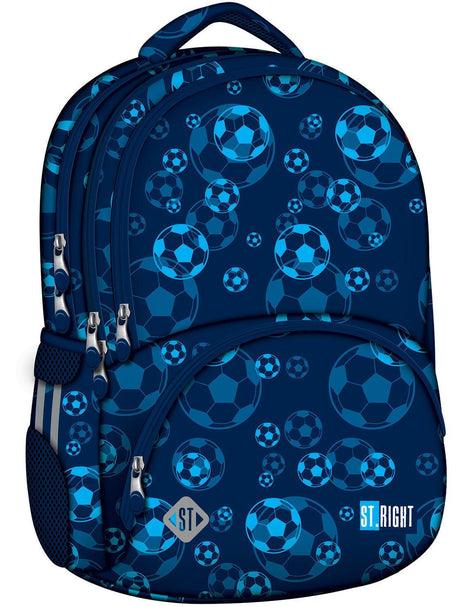 St.Right - Blue Soccer Balls - 3 Compartment Backpack - BP7 by St.Right on Schoolbooks.ie