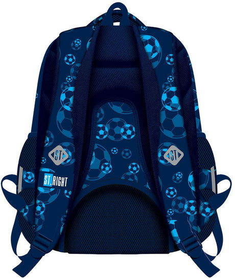 St.Right - Blue Soccer Balls - 3 Compartment Backpack - BP7 by St.Right on Schoolbooks.ie