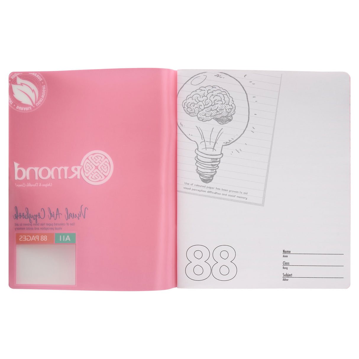 Ormond A11 88 Page Durable Cover - Visual Memory Aid - Copy Book - Pink by Ormond on Schoolbooks.ie
