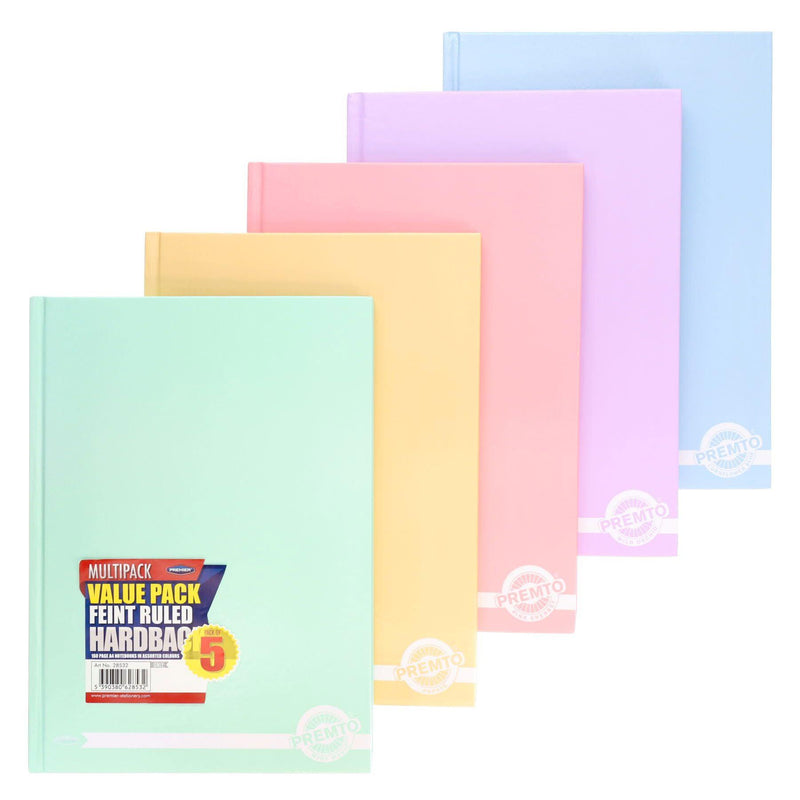 Premto Pastel - A4 160 Page Hardcover Notebooks - Pack of 5 by Premto on Schoolbooks.ie