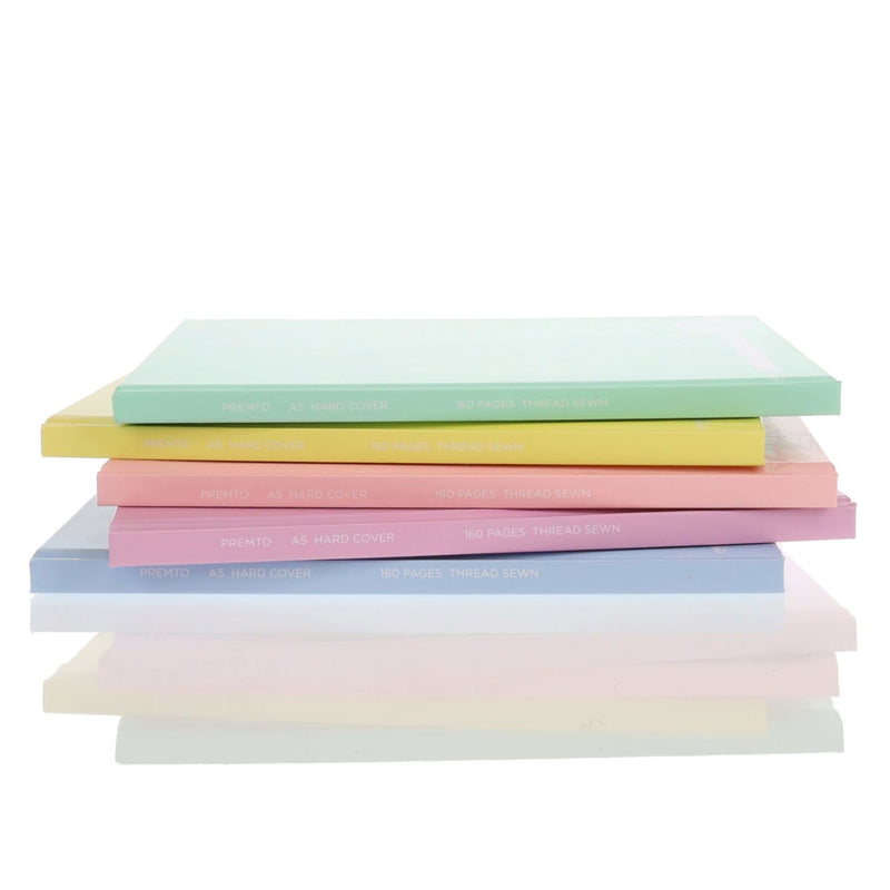 Premto - A5 160 Page Assorted Pastel Hardcover Notebooks - Pack of 3 + 2 Free by Premto on Schoolbooks.ie