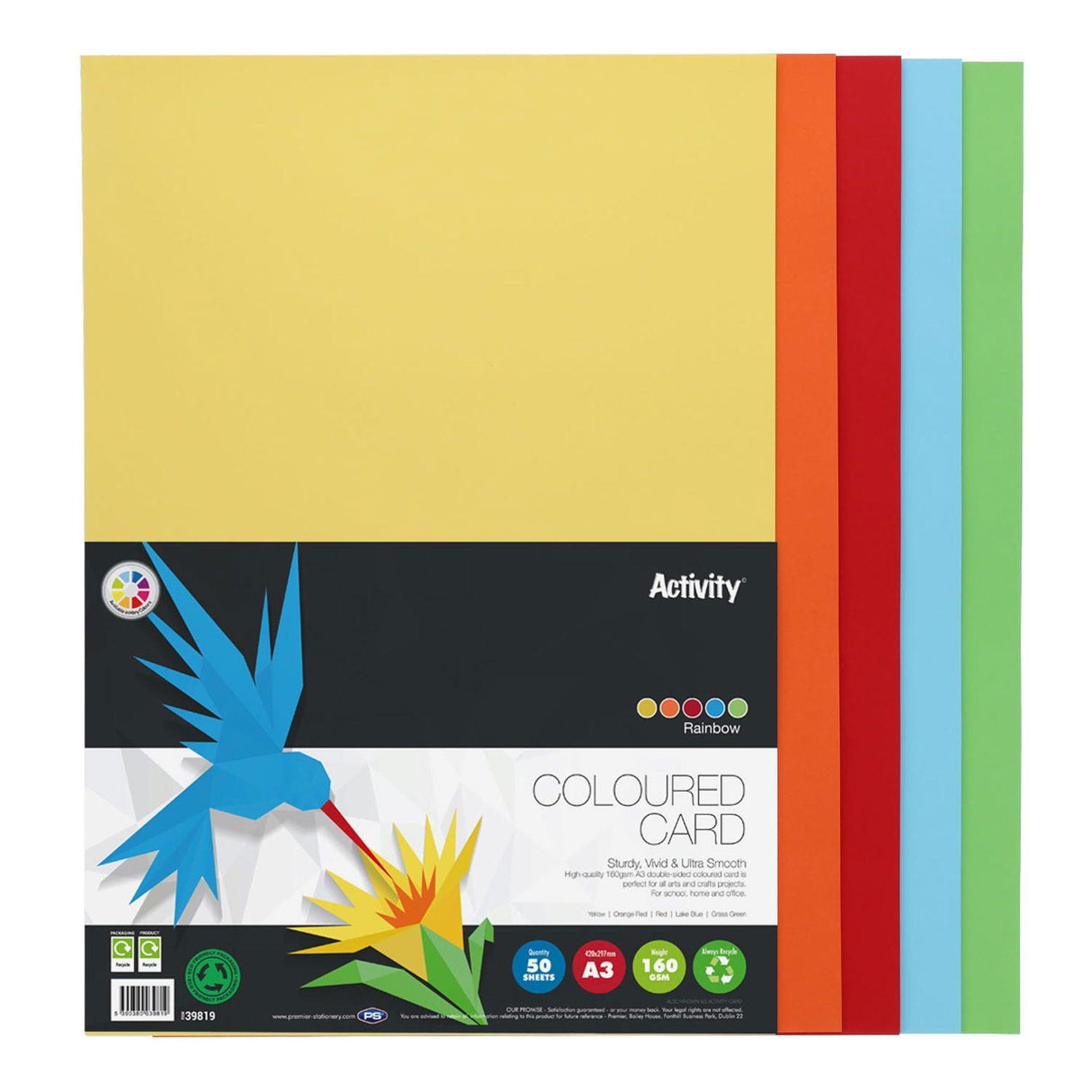 Premier Activity - A3 160gsm Card 50 Sheets - Rainbow by Premier Activity on Schoolbooks.ie