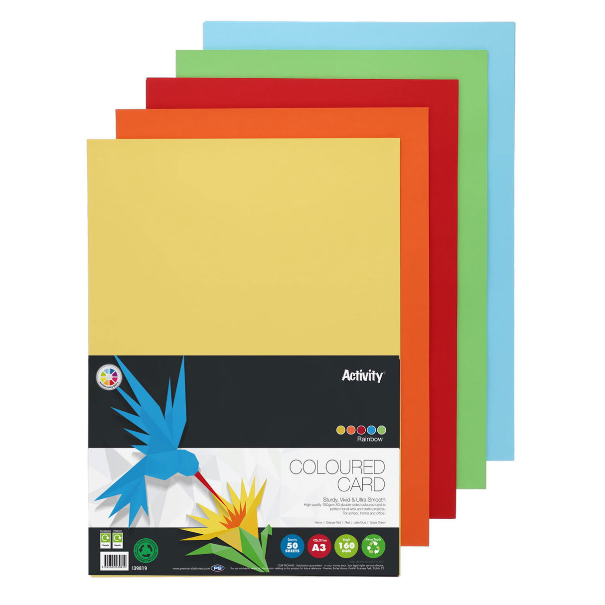 Premier Activity - A3 160gsm Card 50 Sheets - Rainbow by Premier Activity on Schoolbooks.ie