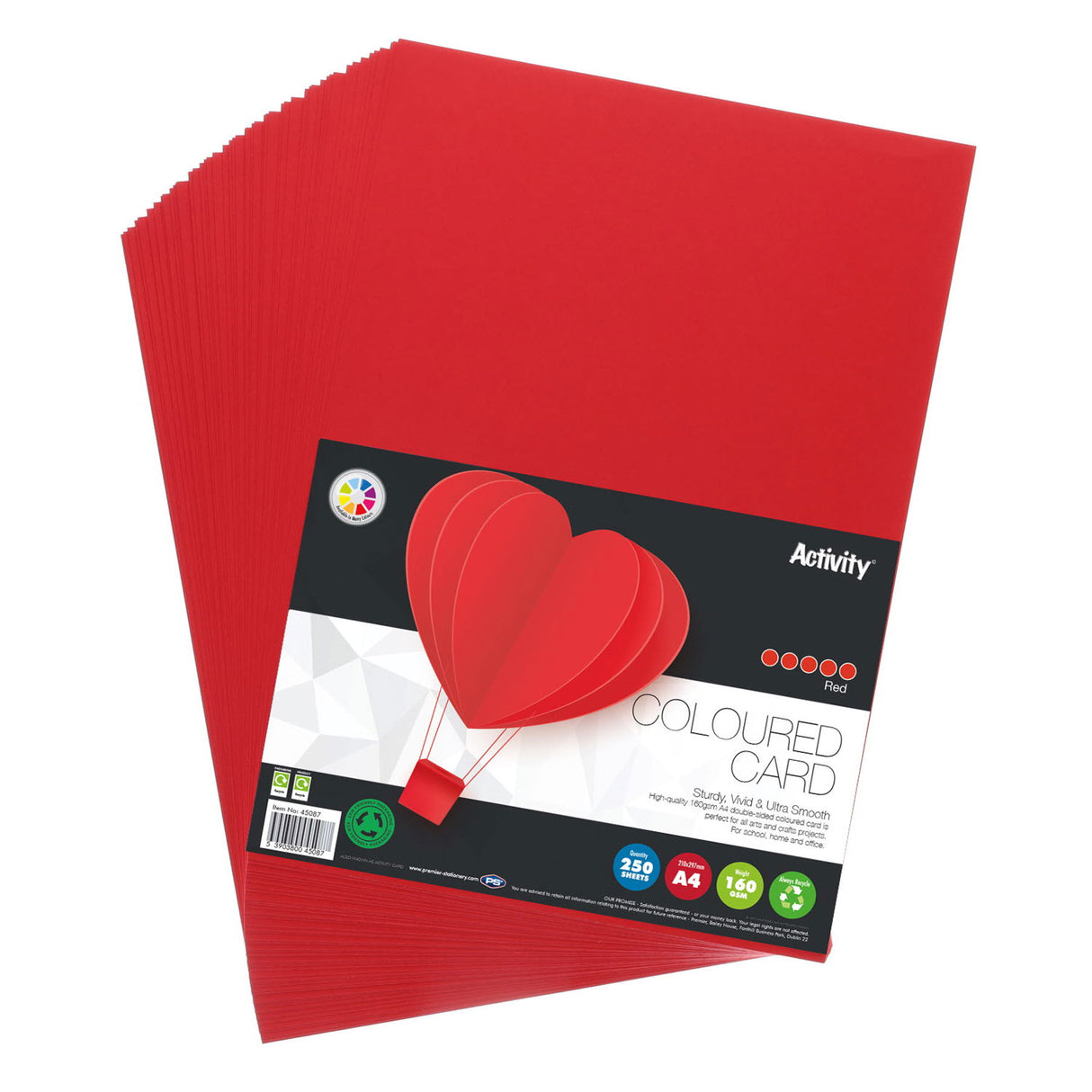 ■ Premier Activity - A4 160gsm Card 50 Sheets - Red by Premier Activity on Schoolbooks.ie