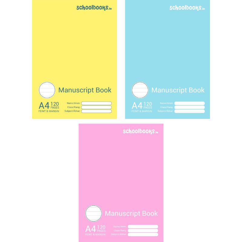 Schoolbooks.ie - A4 Manuscript Book - 120 Page - Pack of 3 - Pastels by Schoolbooks.ie on Schoolbooks.ie