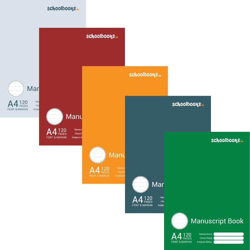 Schoolbooks.ie - A4 Manuscript Book - 120 Page - Pack of 5 - Assorted