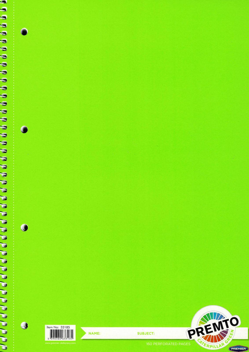 Premto A4 160 page Spiral Notebook - Caterpillar Green by Premto on Schoolbooks.ie