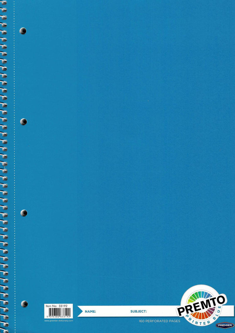 Premto A4 160 page Spiral Notebook - Printer Blue by Premto on Schoolbooks.ie