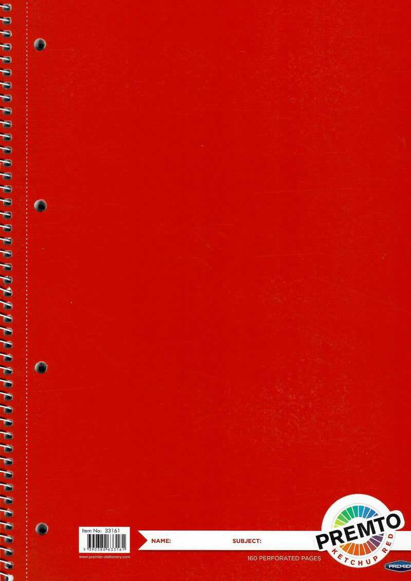 Premto A4 160 page Spiral Notebook - Ketchup Red by Premto on Schoolbooks.ie