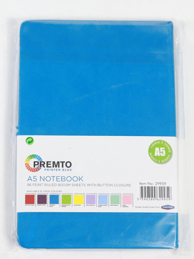 Premto - A5 192 Page Hardcover Pu Notebook With Elastic - Printer Blue by Premto on Schoolbooks.ie