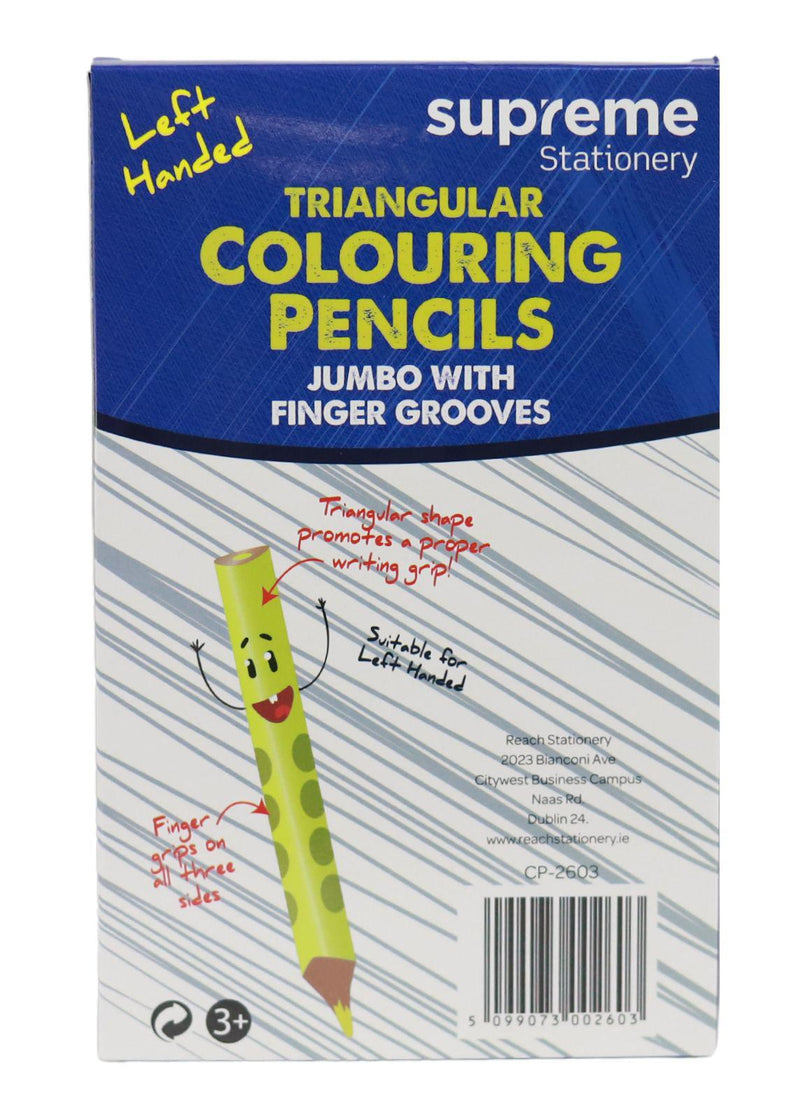 Jumbo Triangular Colouring Pencil Left Handed 12 Pack by Supreme Stationery on Schoolbooks.ie