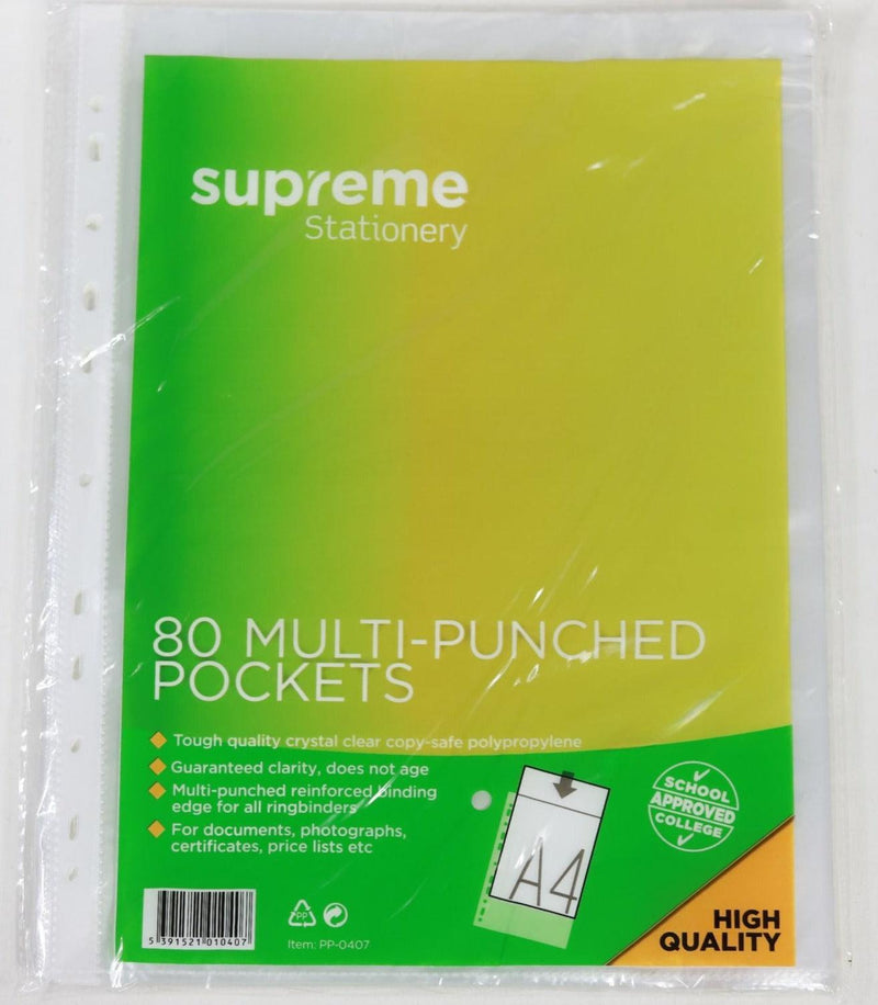 Punched Pockets - A4 - Pack of 80 by Supreme Stationery on Schoolbooks.ie