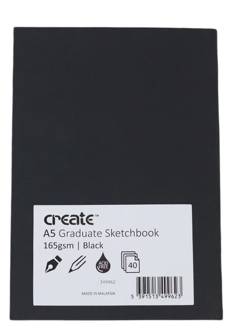 Create - Graduate Black Sketch Pad - 20 Sheets 165gsm - A5 by Create on Schoolbooks.ie