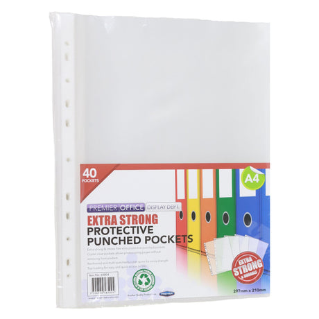 Premier Office Packet of 40 A4 Extra Strong Punched Pockets by Premier Office on Schoolbooks.ie