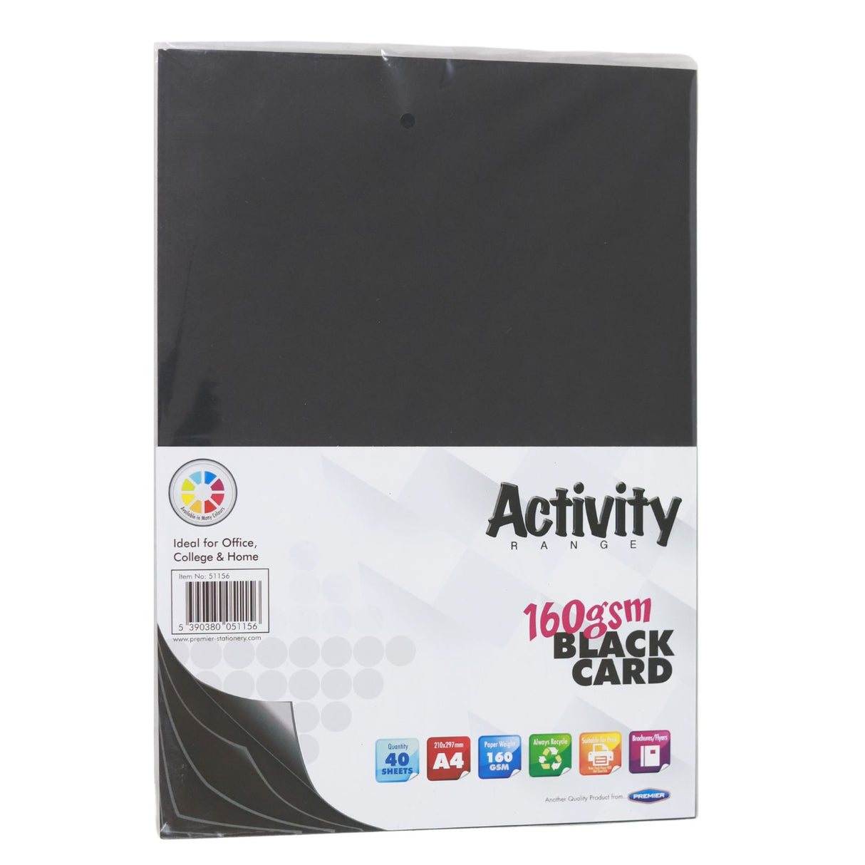 Premier Activity - A4 160gsm Card 40 Sheets - Black by Premier Activity on Schoolbooks.ie