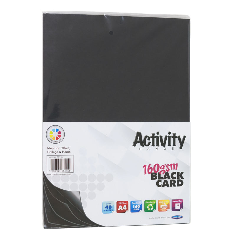 Premier Activity A4 160gsm Card 40 Sheets - Black by Premier Stationery on Schoolbooks.ie