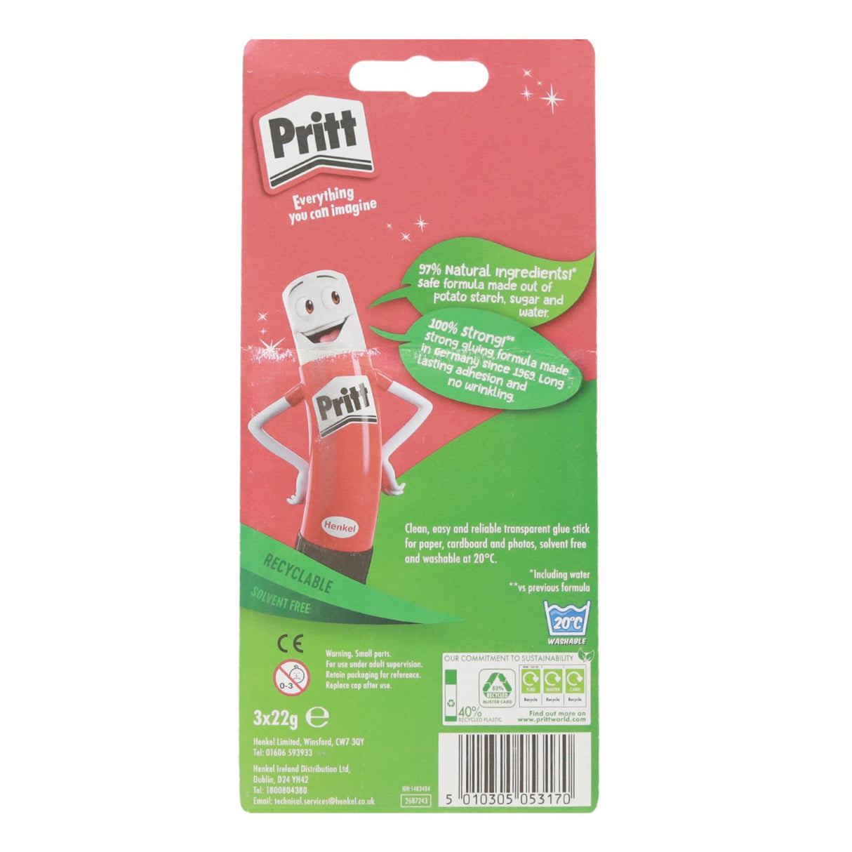 Pritt Glue Stick - 22g - Carded Pack of 3 by Pritt on Schoolbooks.ie