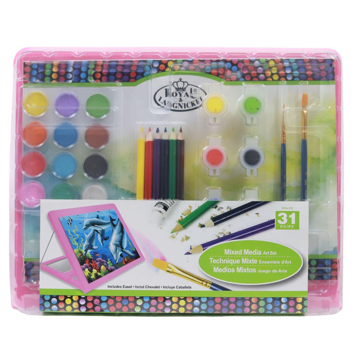 ■ Mixed Media Art Set With Easel - Pink - 31 Piece by Royal & Langnickel on Schoolbooks.ie