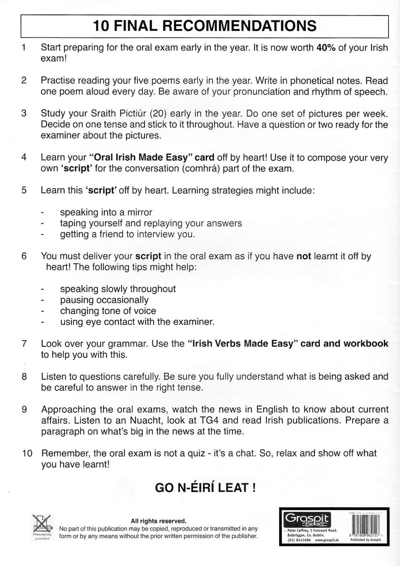 Oral Irish Made Easy - Workbook by Graspit on Schoolbooks.ie